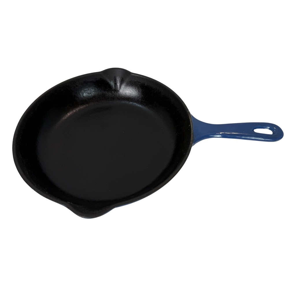 Le Creuset #23 Skillet Pan Enamel Cast Iron Double Spout 9" Cobalt Blue Vintage